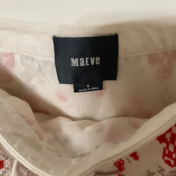 Anthropologie Maeve Blomma Pom Pom Skirt cream and orangey red with side zip - Picture 4 of 7